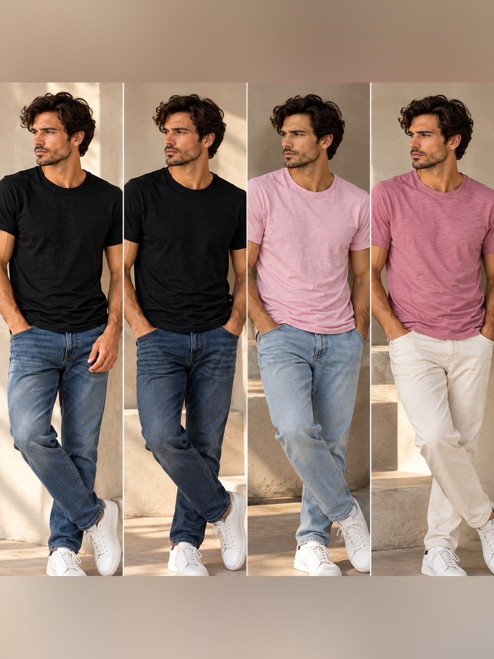 Express Men's Cotton Slub Crewneck Tee Lot of 4 Black Pink Size S